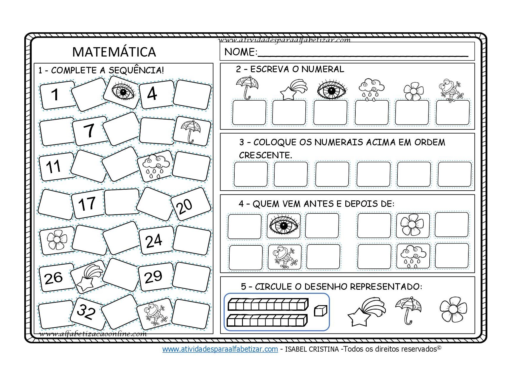 Atividade de Matemática para 1º ano – Números e quantidades