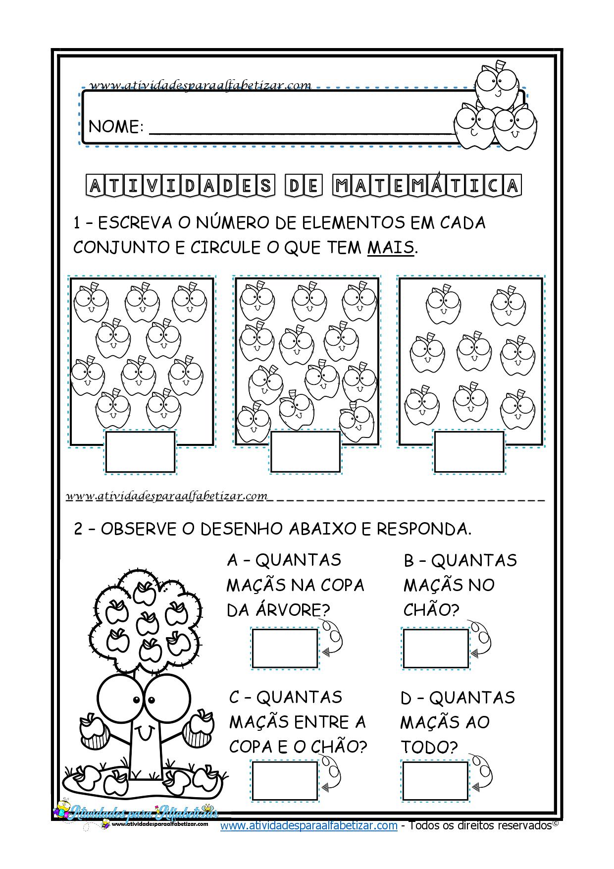 Atividades de Matemática 1º ano: adição, sequência numérica