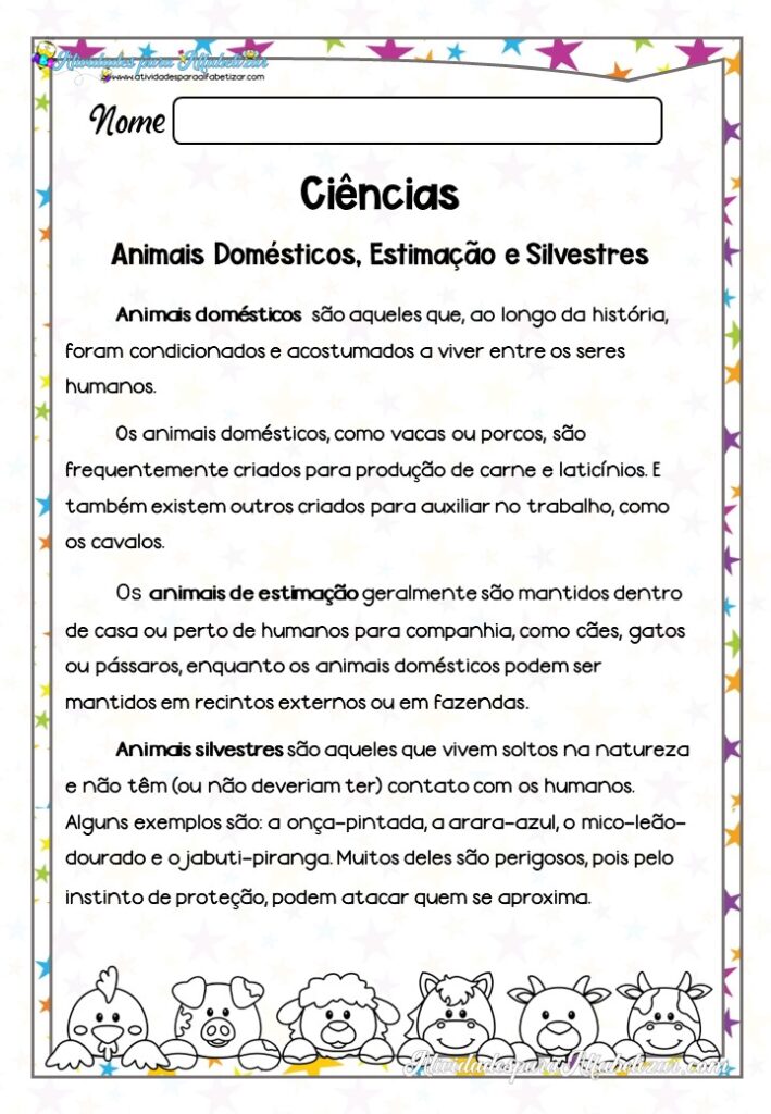 Atividades De Ciências 3º Ano Animais Domésticos E Silvestres