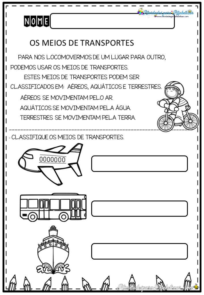 Atividades sobre Meios de Transportes - 1º ano