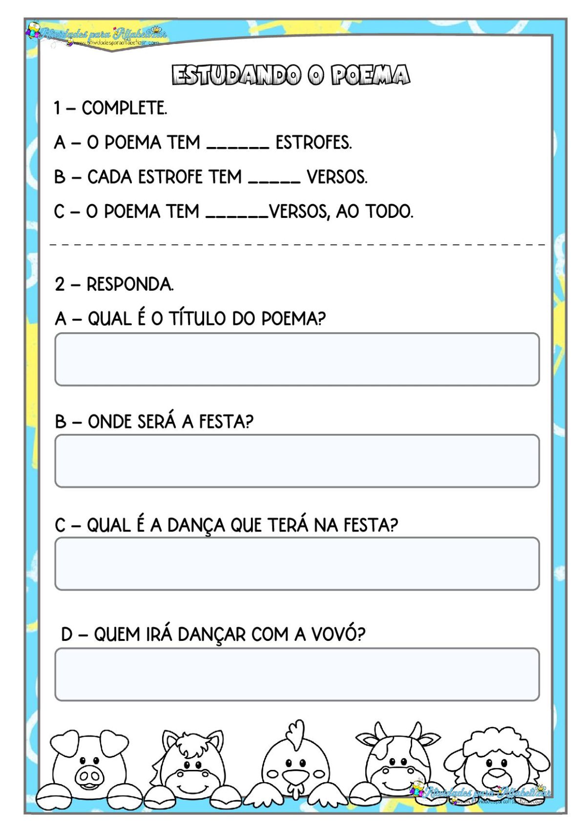 Pequeno Poema com interpretação e gramática - 1º/2º ano