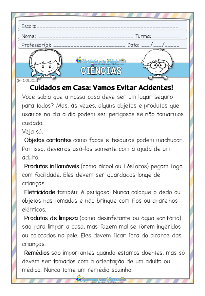 Atividades de Ciências para o 2º Ano: Prevenção de Acidentes Domésticos ...