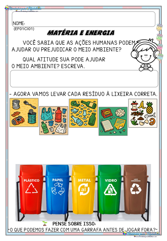 Materiais do dia a dia – Atividades de Ciências EF01CI01 para o 1º ano