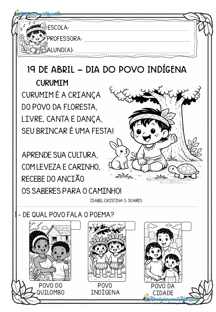 Atividades Povos Indígenas 1º Ano